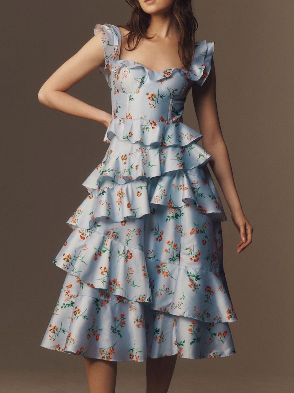 Anthropologie BHLDN Sydney Corset Fit-and-Flare Taffeta Midi Dress